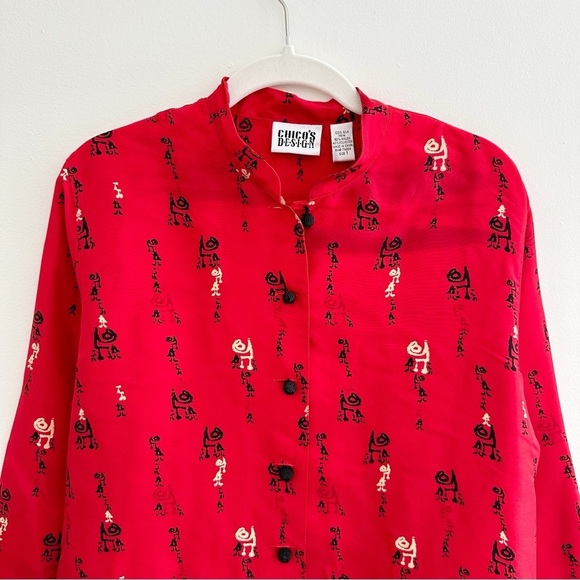 Chico’s Vintage 100% Silk Red Asian Inspired Novelty Print Blouse Size 1/Medium - Picture 4 of 10
